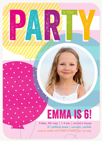 Party Balloons Kids Birthday Invitations