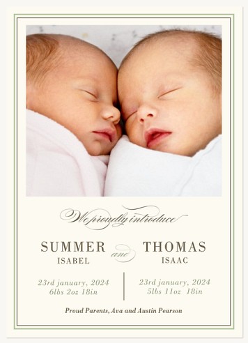 Double the Cuteness Twin Birth Announcement Cards