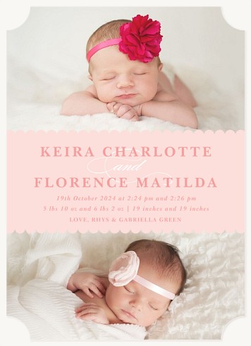 Charming Double Twin Birth Announcement Cards