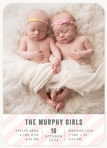 Preppy Stripes Twin Birth Announcement Cards