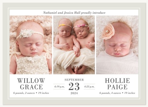 Side by Side Divinity Twin Birth Announcement Cards
