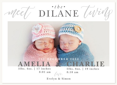 Precious Duo Twin Birth Announcement Cards