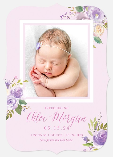 Lavender Floral Baby Birth Announcements