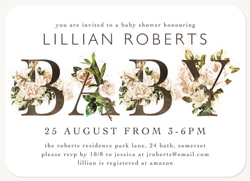 Flowering Font Baby Shower Invites 