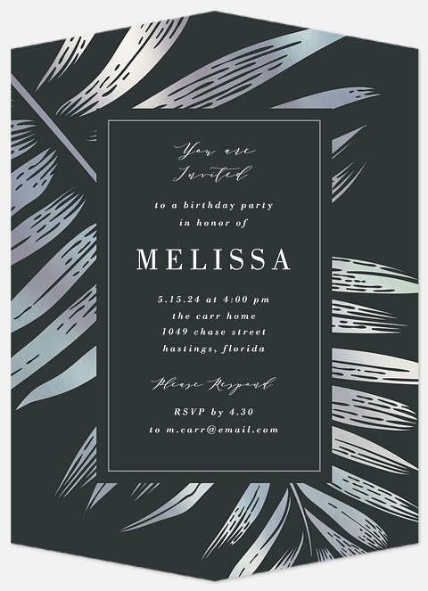 Silver Frond Adult Birthday Invitations