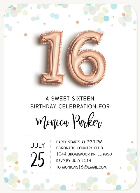 16 Balloon | Teen Birthday Invitations