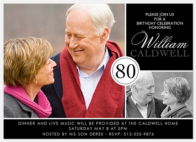 80th Birthday Invitations Adult Birthday Invitations