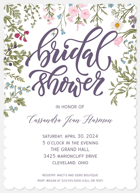 Wildflower Sprig Bridal Shower Invitations