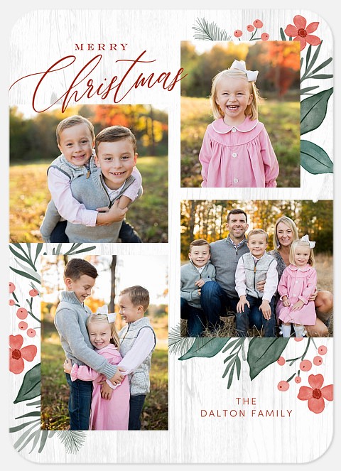 Rustic Watercolor Holiday Photo Cards