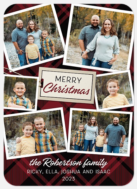 Tag Plaid Collage Holiday Photo Cards