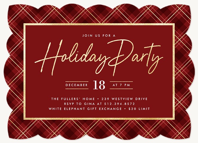 Crimson Plaid Holiday Party Invitations