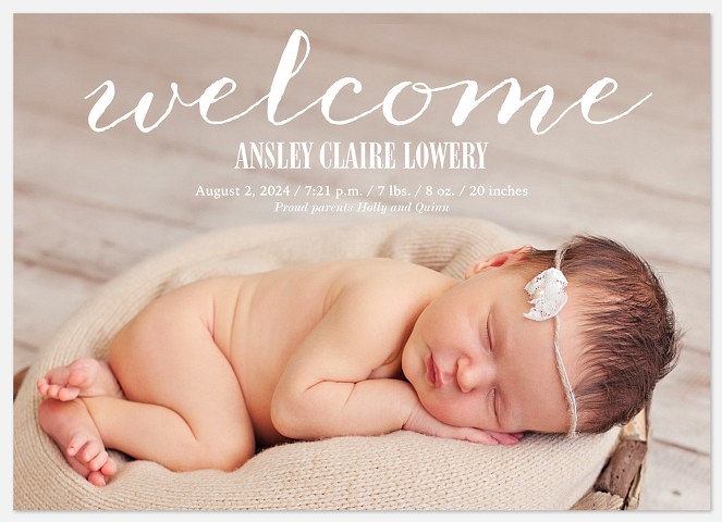 Classic Welcome Baby Girl Birth Announcements