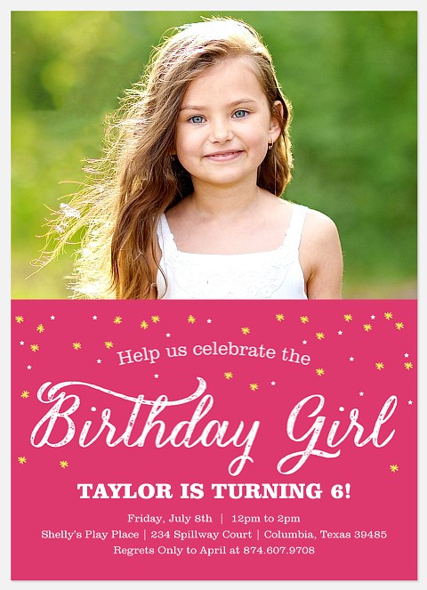 Confetti Sparkle Girl Birthday Invitations