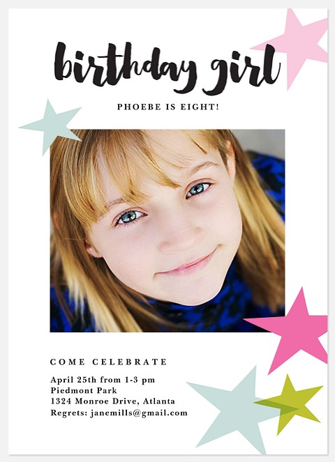 Star Power Girl Birthday Invitations