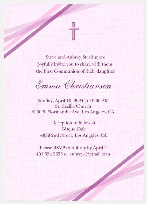 Lilac Ribbons First Communion Invitations