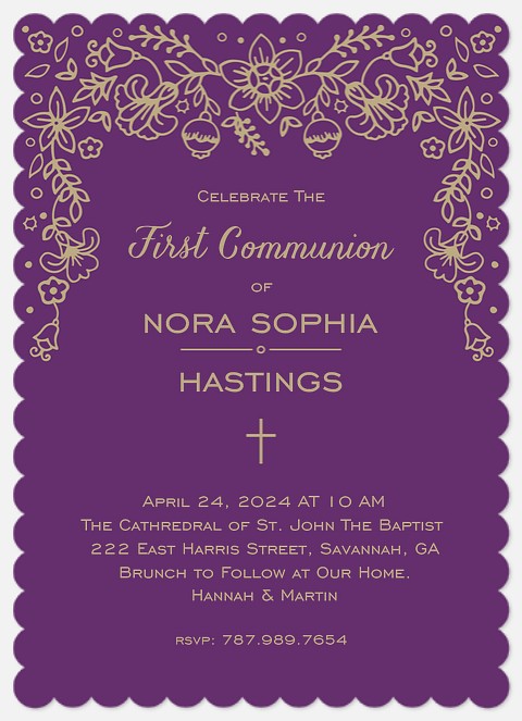 Lacy Floral First Communion Invitations
