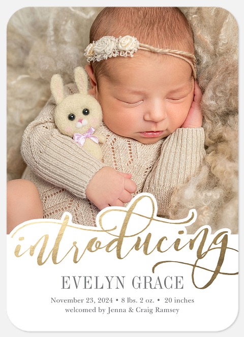 Golden Introduction Baby Girl Birth Announcements