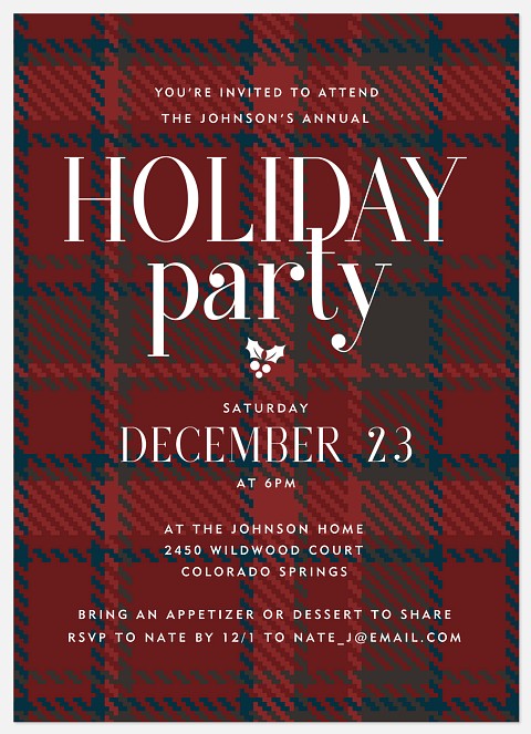 Festive Flannel Holiday Party Invitations