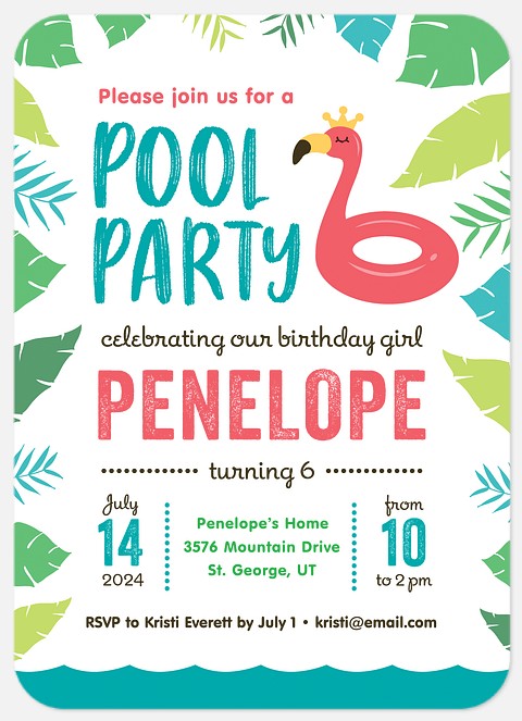 Tropical Flamingo Kids' Birthday Invitations