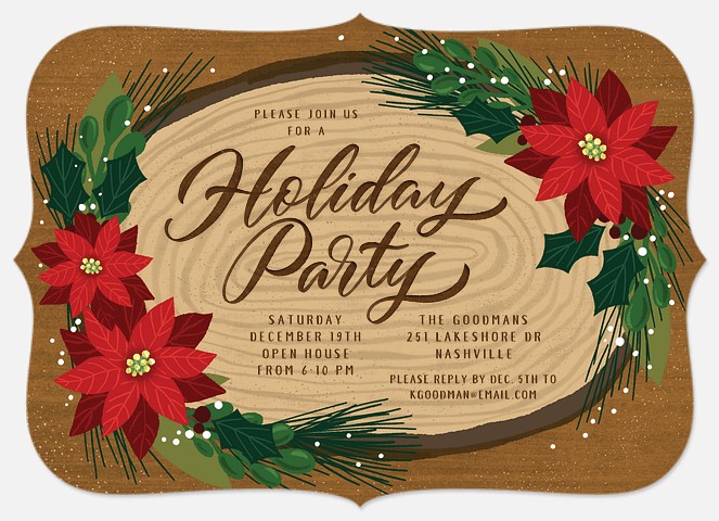 Rustic Poinsettias Holiday Party Invitations