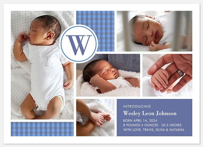 Gingham Grid Baby Birth Announcements