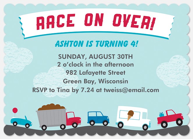 Race on Over Kids' Birthday Invitations
