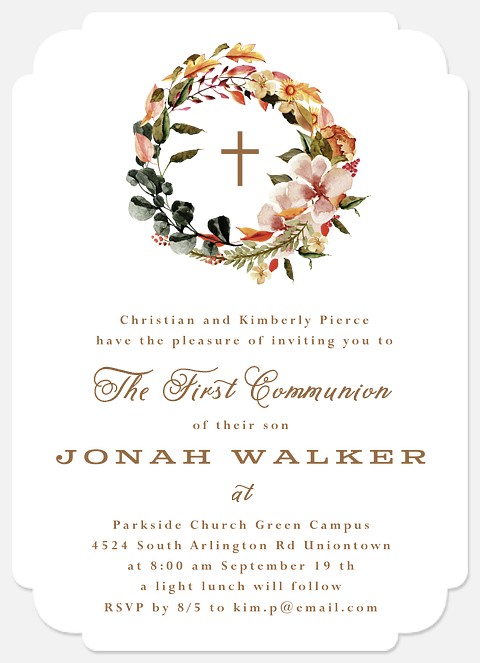  Florist Wreath First Communion Invitations