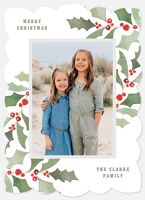 Watercolor Holly Holiday Photo Cards