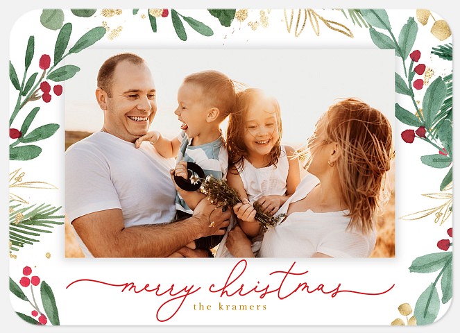 Golden Holly Holiday Photo Cards