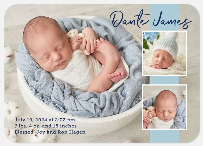 Blue Ribbon Collage Baby Birth Announcements