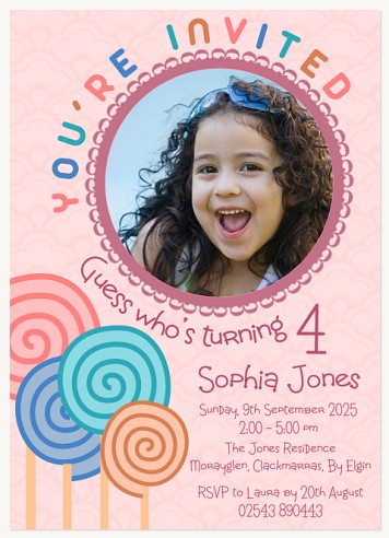 Big Girl Lolly Kids Birthday Invitations