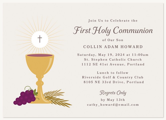 Golden Chalice First Communion Invitations