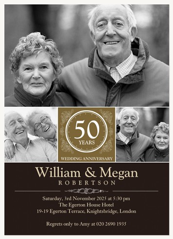 Gold Marquis Wedding Anniversary Invitations
