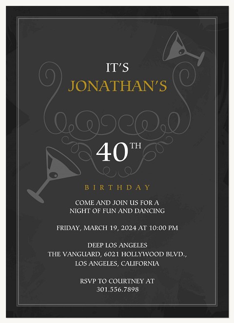 Smooth Sophisticate Adult Birthday Party Invitations