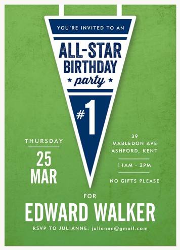 All-Star Pennant Kids Birthday Invitations