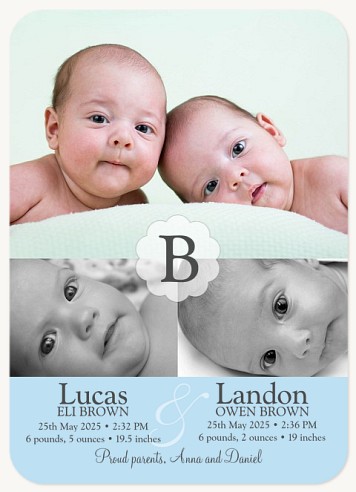 Twin Buds Blue Twin Birth Announcement Cards