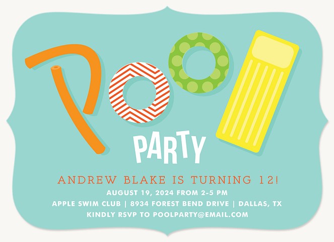 Pool Party  Kids Birthday Invitations