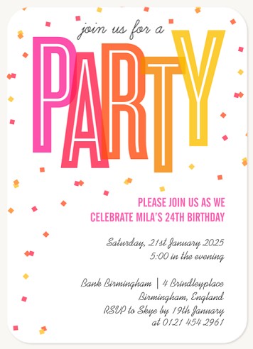Scattered Confetti Adult Birthday Party Invitations