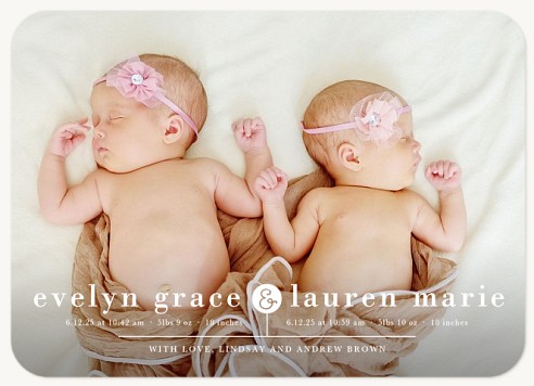 Stylish Pair Twin Birth Announcement Cards