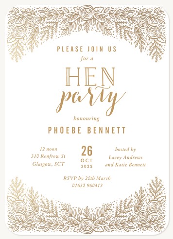 Gilded Floral Hen Party Invitations