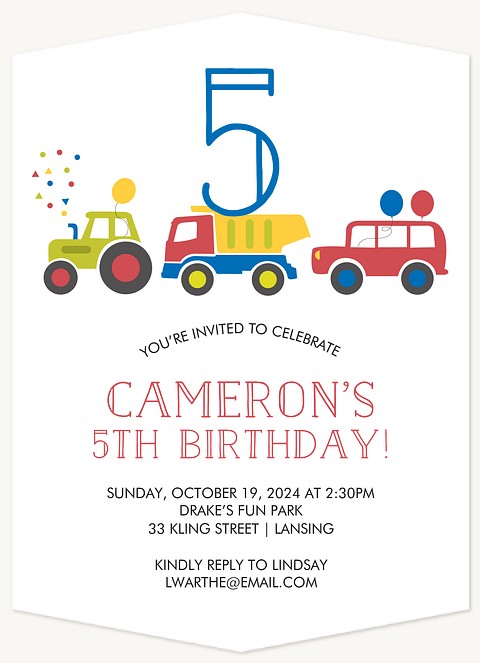 Birthday Convoy Boy Birthday Party Invitations