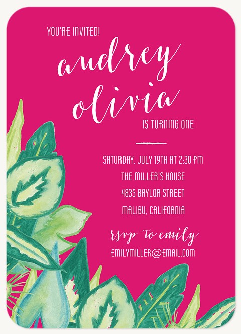 Tropical Oasis Girl Birthday Party Invitations