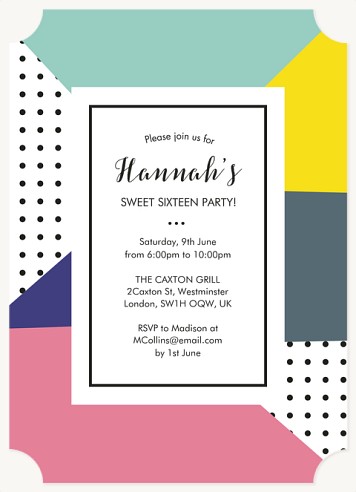 Retro Colourblock Teen Birthday Invitations