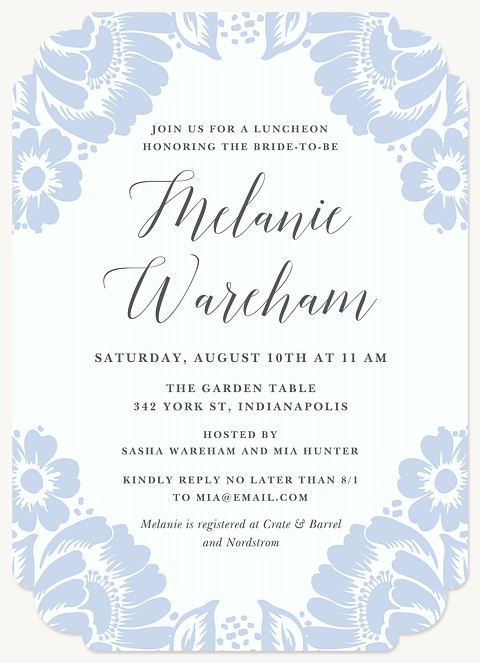 Woodblock Floral Bridal Shower Invitations