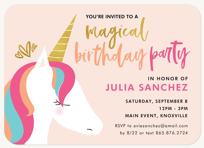 Magical Unicorn Kids Birthday Invitations