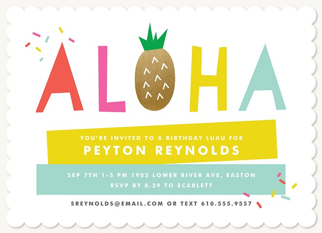 Pineapple Aloha Kids Birthday Invitations