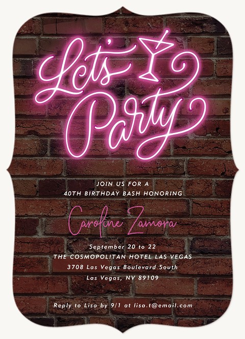 Pink Neon Adult Birthday Party Invitations