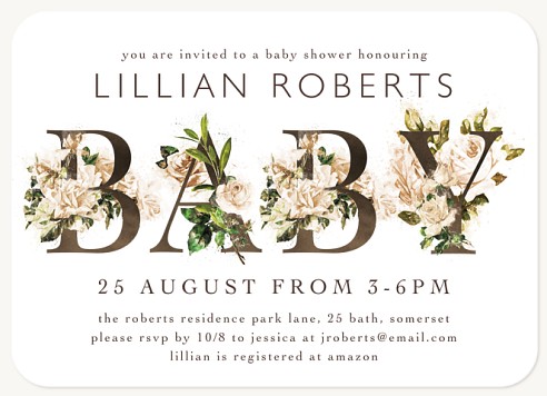 Flowering Font Baby Shower Invites