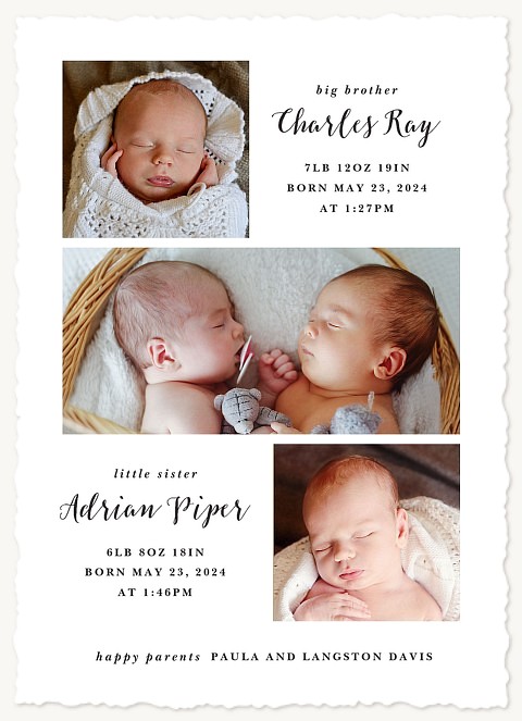 Classic Twins Twin Birth Announcements