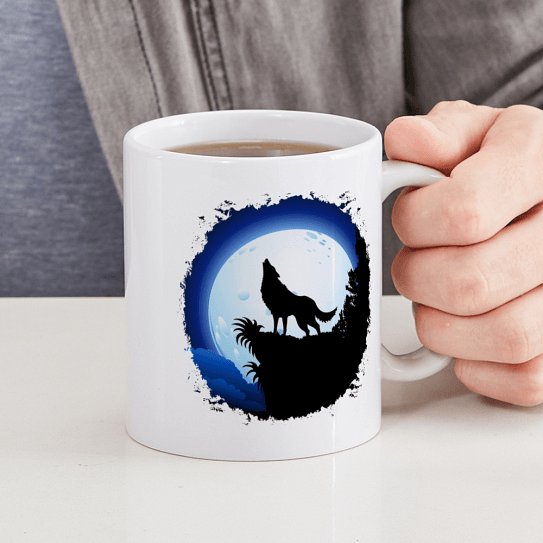 Wolf Howling at Blue Moon Mugs